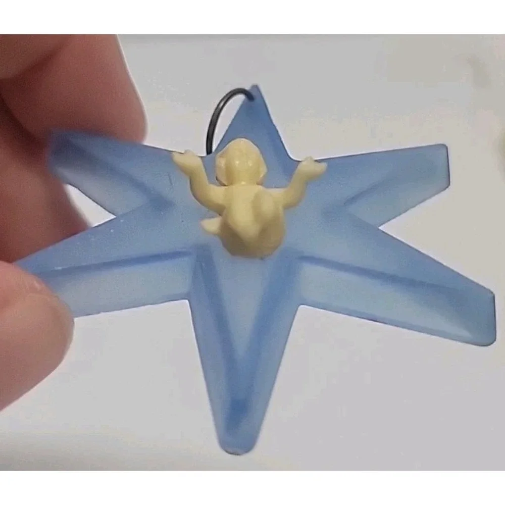 Italy Vintage Religious Baby‎ Jesus Plastic Soft Blue Star Christmas Ornament
